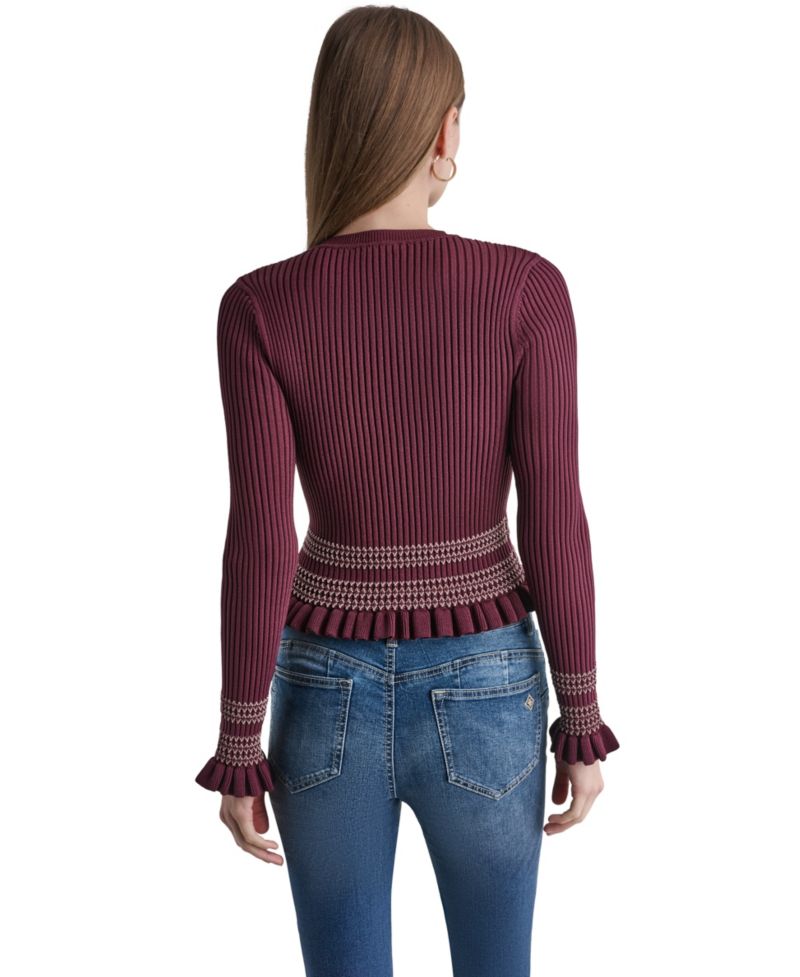 Women's Long Sleeve Crewneck Ribbed Knit Sweater