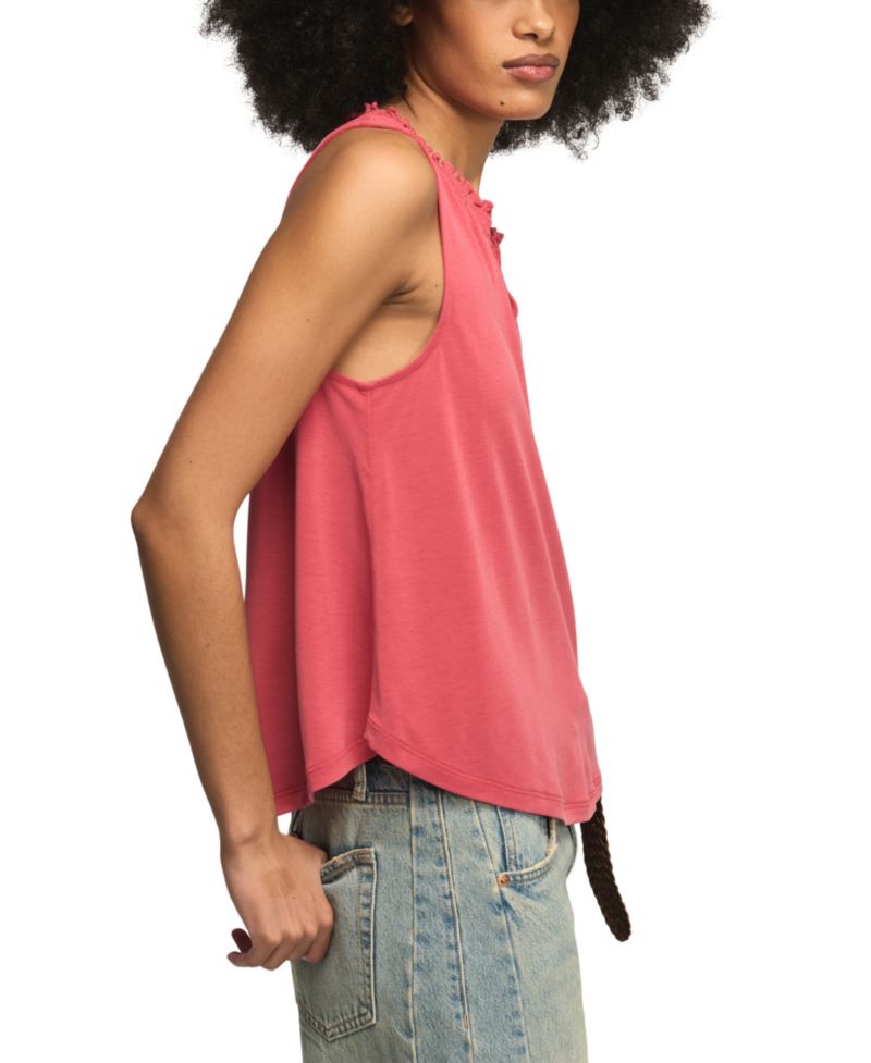 Women's Sandwash Smocked Trim V-Neck Tank Top