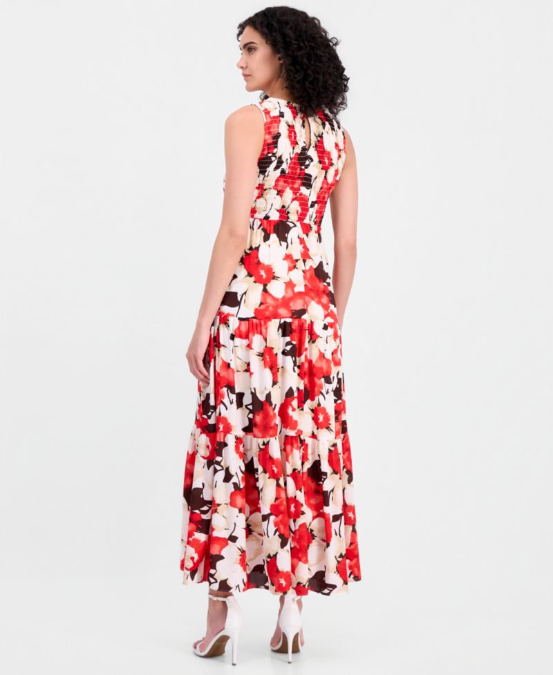 Petite Smocked-Bodice Tiered Maxi Dress