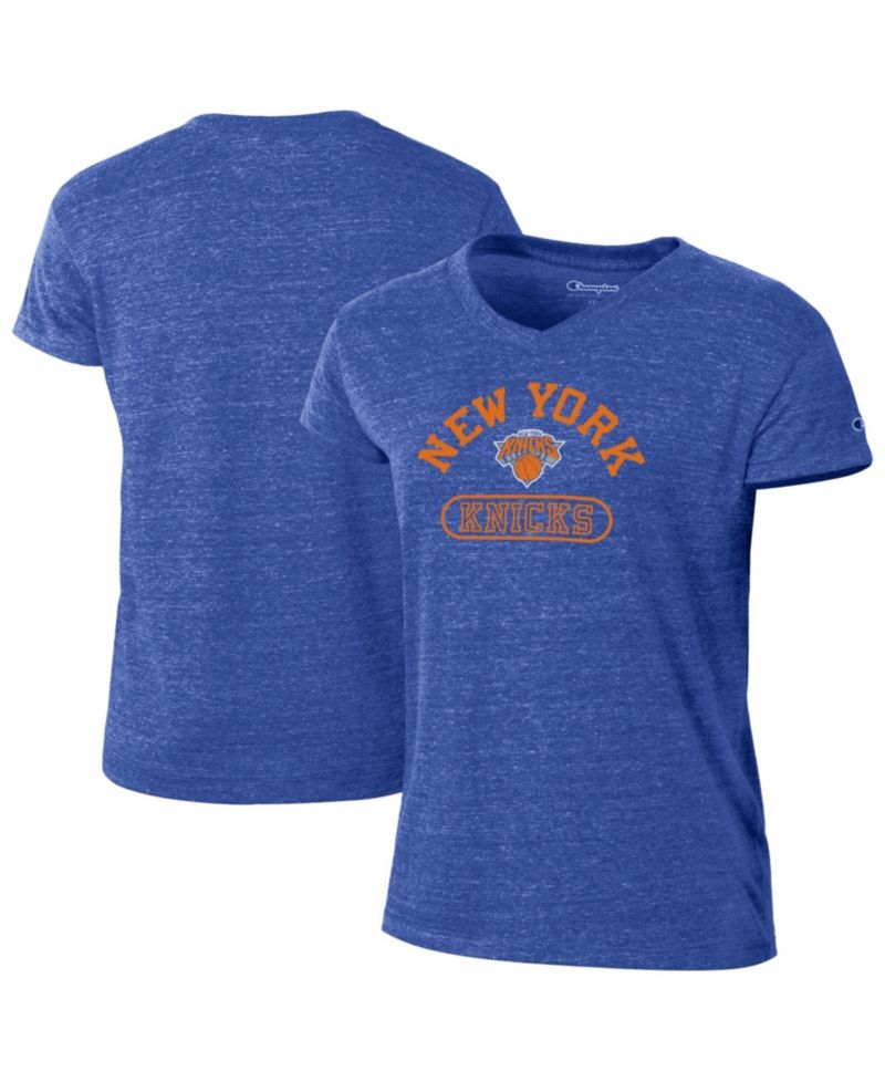 Women's Blue New York Knicks Tri-Blend V-Neck T-Shirt