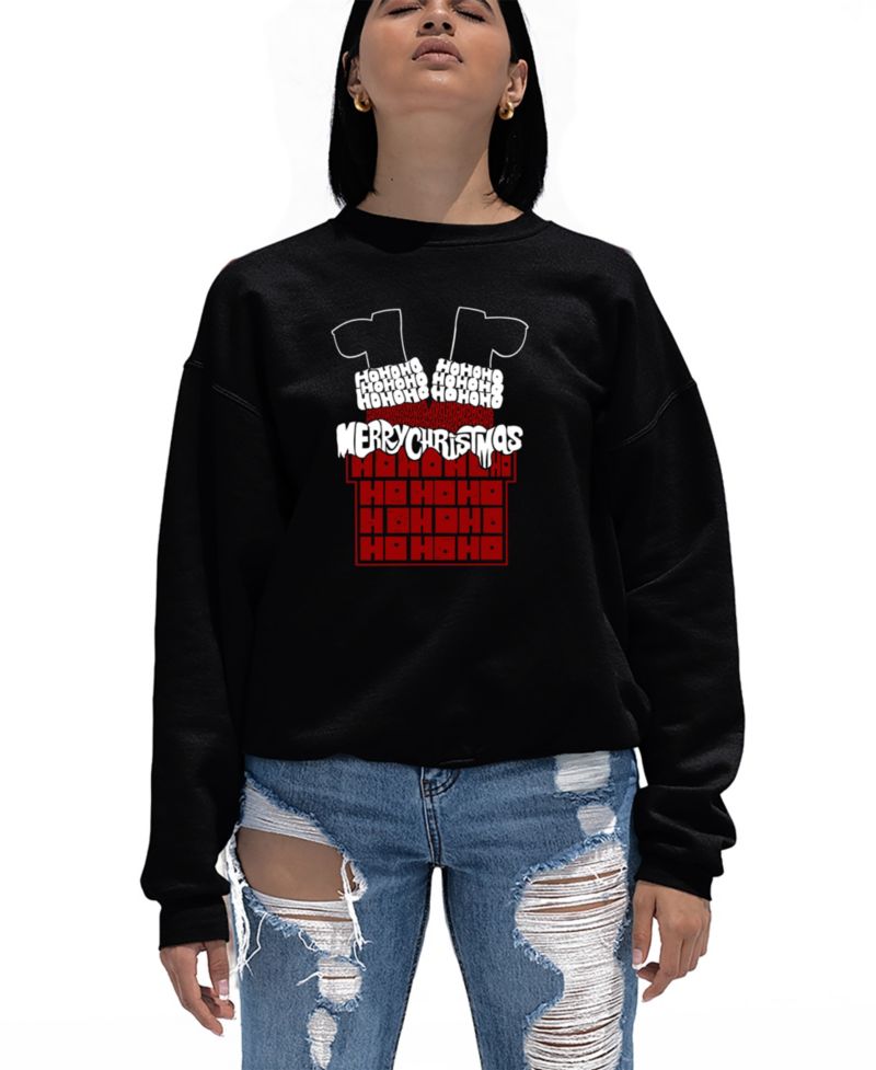 Women's Chimney Santa Word Art Crew Neck Sweatshirt