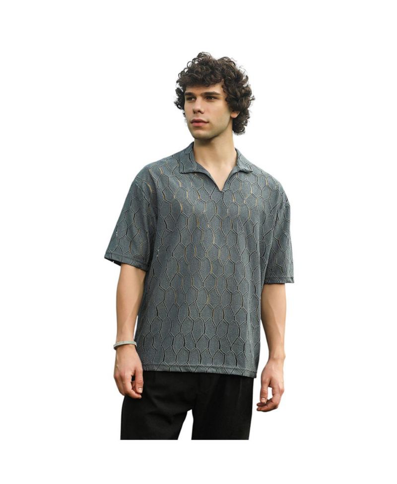Men's Moon Grey Honeycomb-Knit Polo T-Shirt