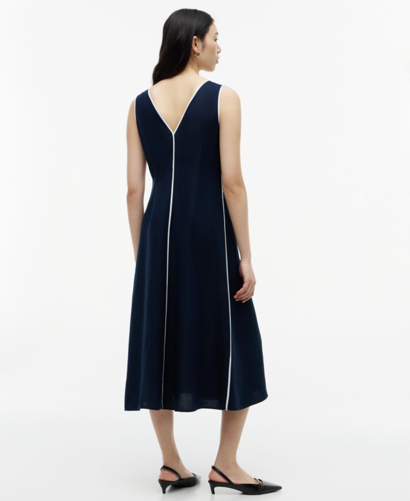 Women's Linen A-Line Midi V-Neck Dress