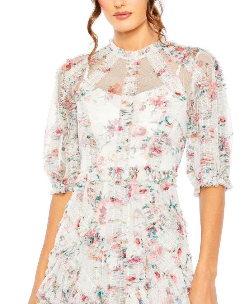 Women's Embellished High Neck Long Sleeve Gown