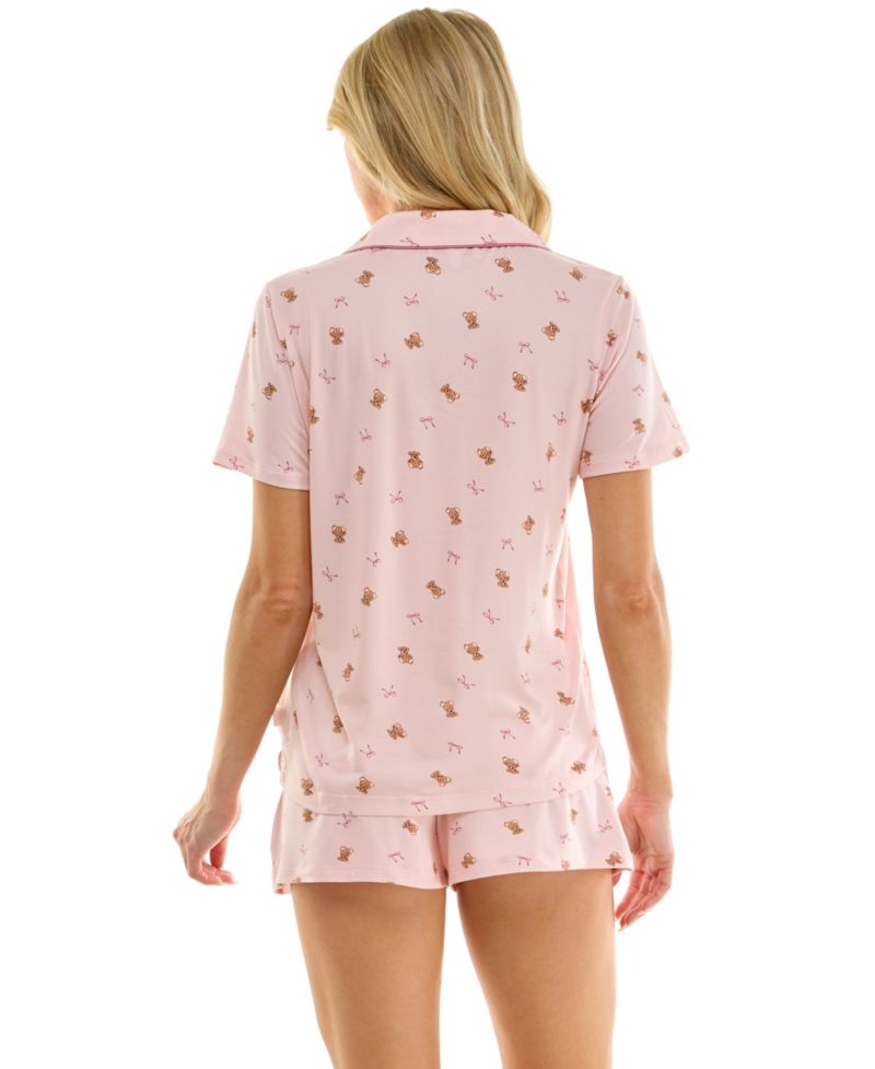 Women's Notch Collar Top and Pajama Shorts, 2-Piece Set
