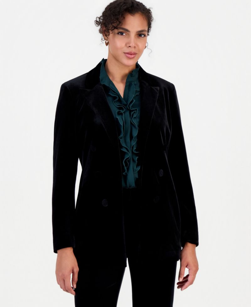 Women's Velvet Faux Double-Breasted Blazer