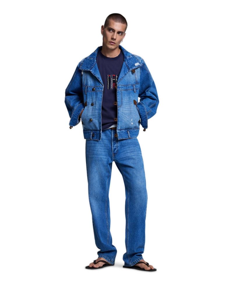 Men's Straight-Leg Ripped Denim Jeans