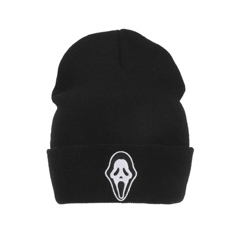 Men's Embroidered Face Logo On Black Cuff Beanie