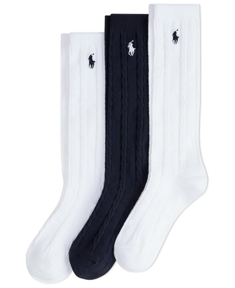 Little Girls Knee High Cable Knit Socks, 3-Pack