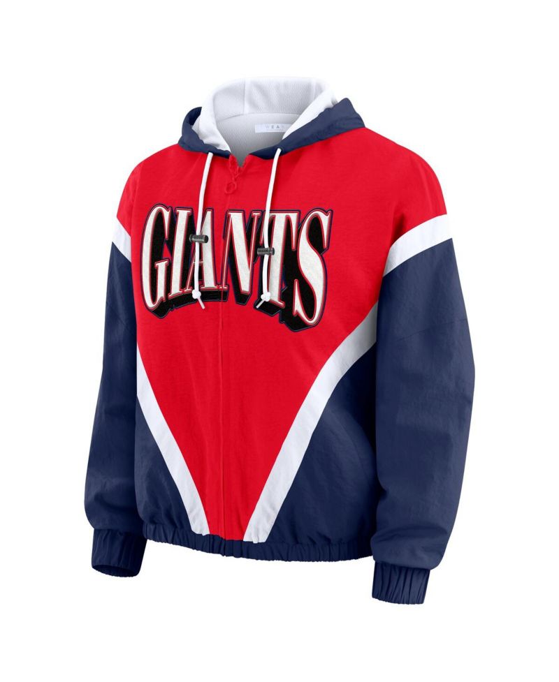 Women's Red/Royal New York Giants Retro Crinkle Full-Zip Hoodie Windbreaker