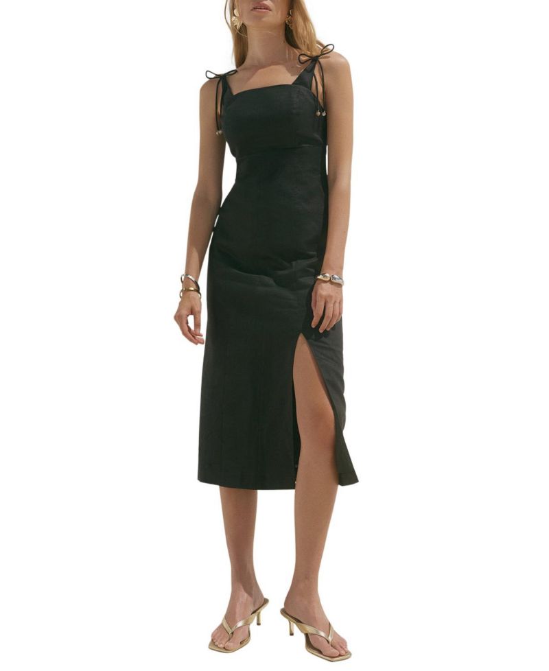 Women's Square Neckline Sleeveless Bow Detail Midi Dress