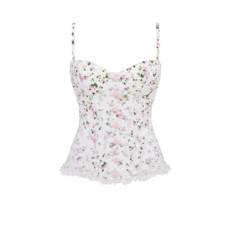 Womens Romantic apple blossom corset with rosebud appliques