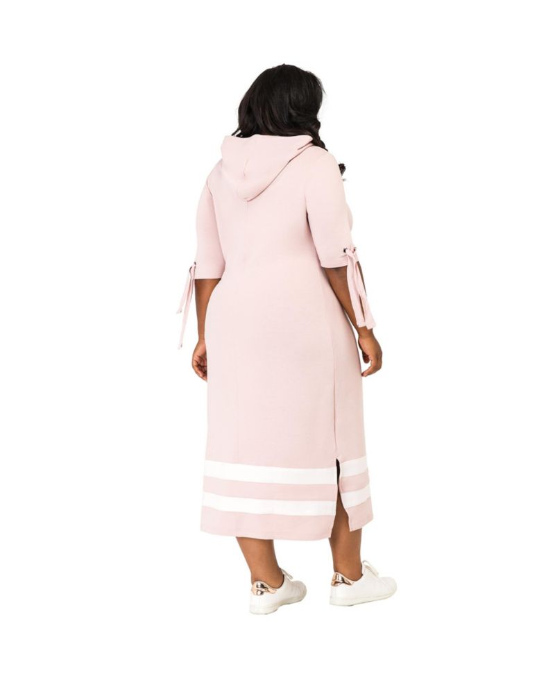 Plus Size Cut Out Tie-Sleeve Hoodie Maxi Dress