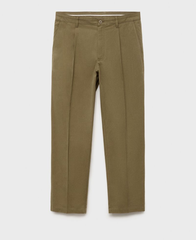 Men's Cotton-Blend Straight-Leg Pleated Pants