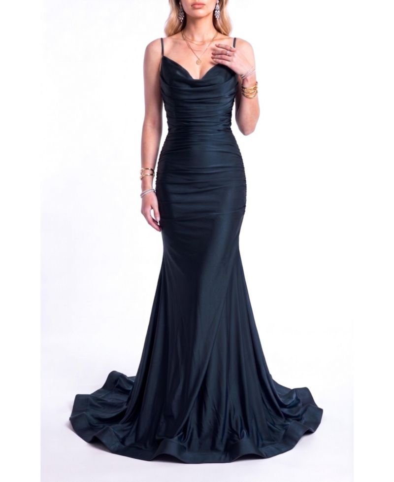 Women's Ruched Cowl Neck Mermaid Gown