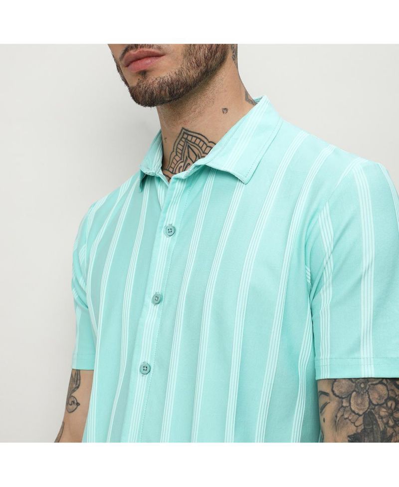 Men's Aqua Blue Unbalanced Striped Shirt