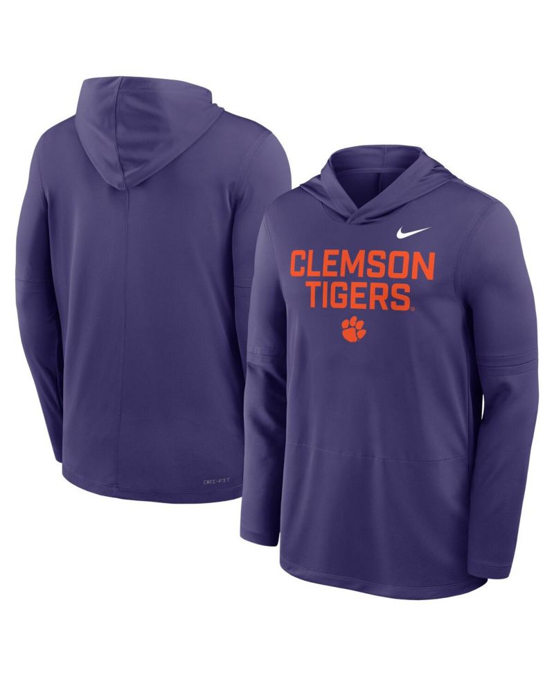 Men's Purple Clemson Tigers 2025 Sideline Performance Long Sleeve Hoodie T-Shirt