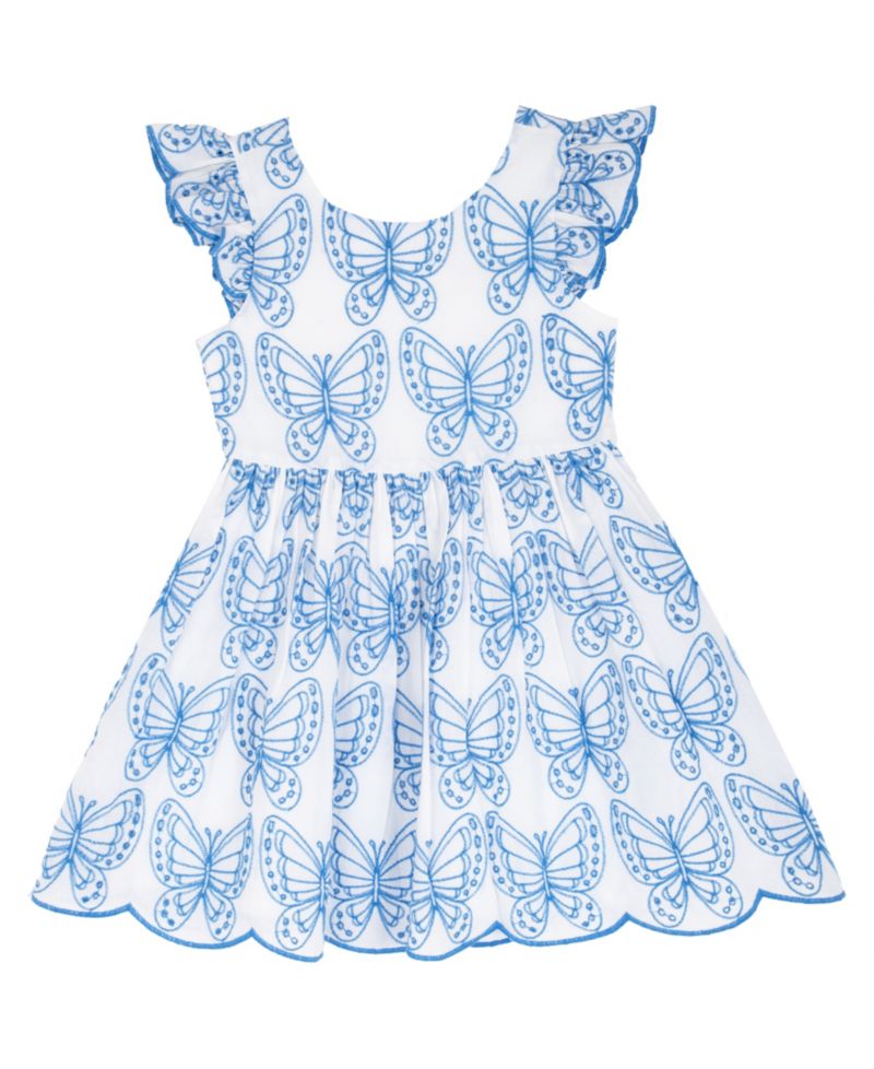 Girls' 2T-6X Eyelet Flutter-Sleeve Dress