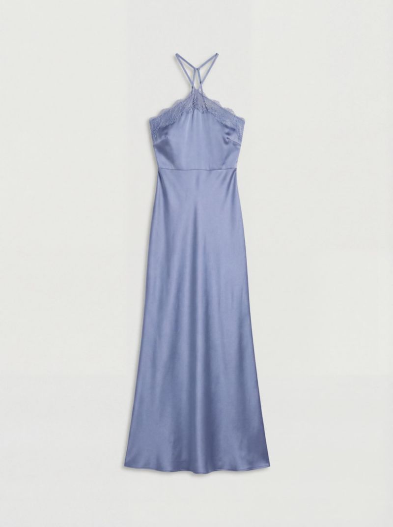 Women's Halter Satin Maxi Bridesmaid Dress