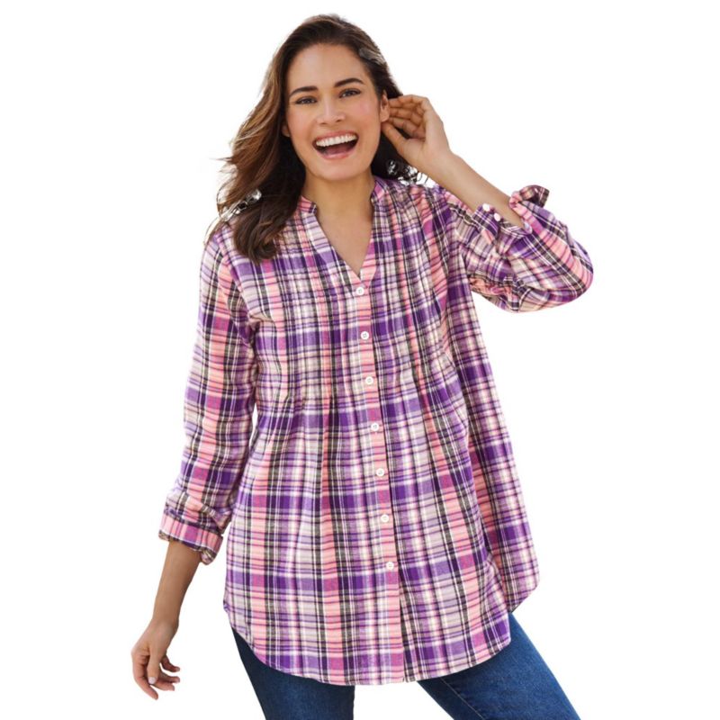 Plus Size Within Pintucked Flannel Shirt