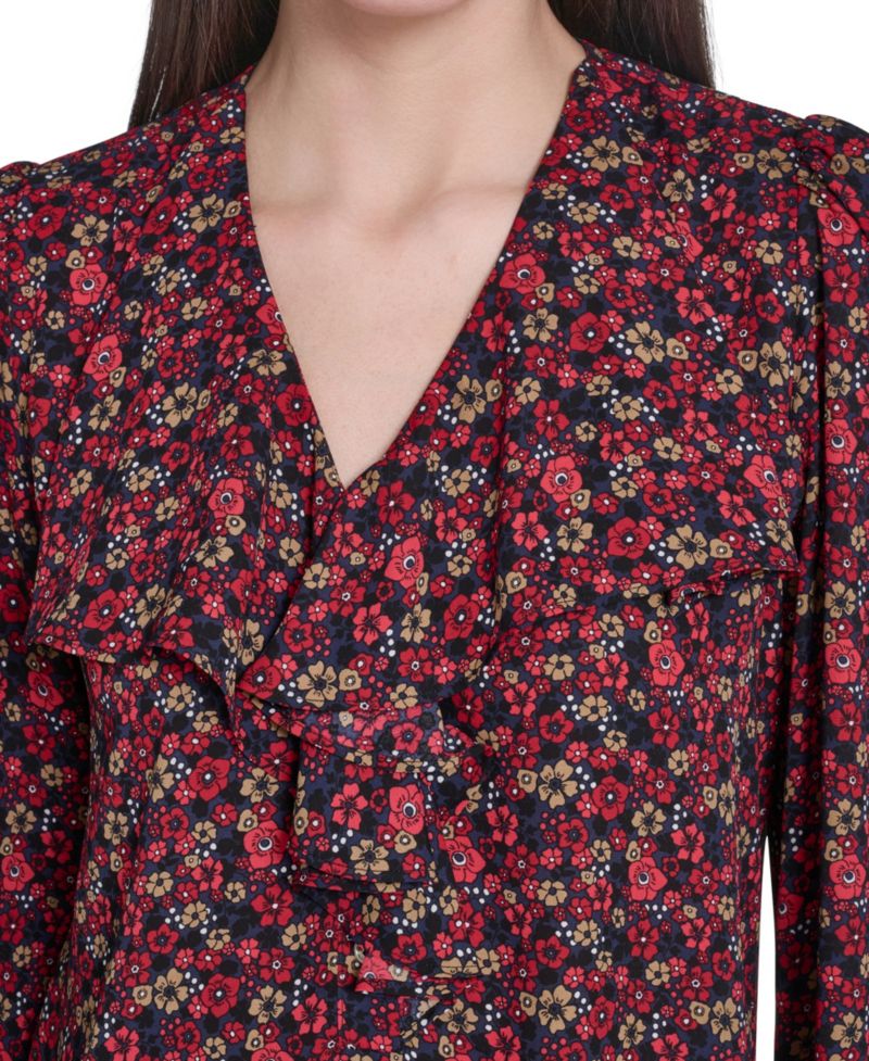 Women's V-Neck Ruffle Pull-On Blouse