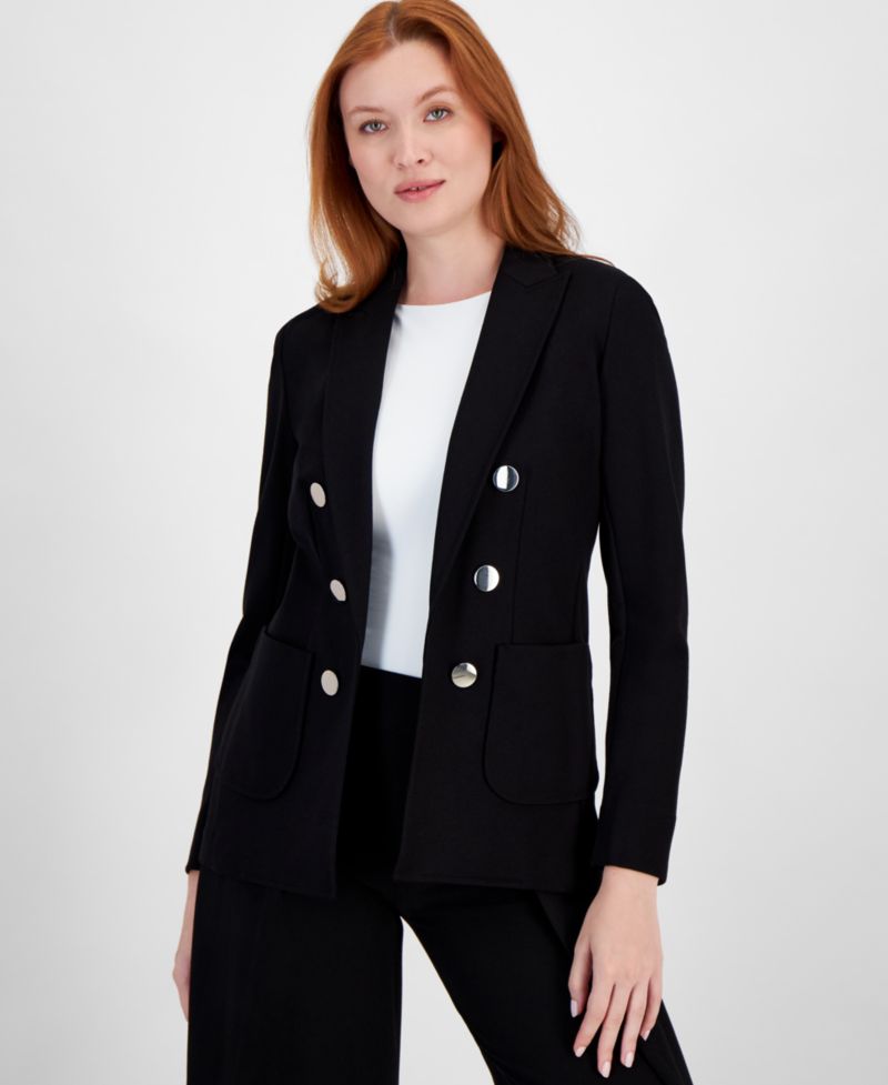 Petite Compression Faux-Double-Breasted Blazer