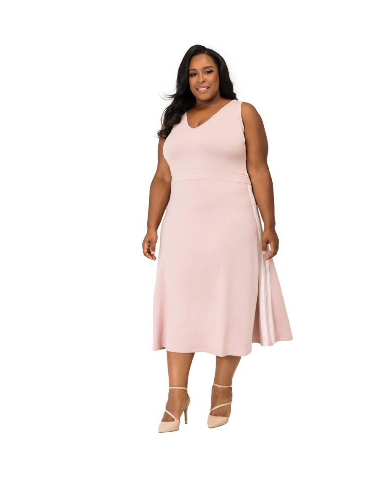 Plus Size Women's Athleisure Stripe A-Line Midi Dress