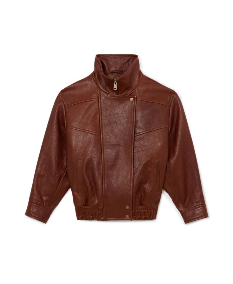 Women's Petra Textured Oversized Funnel-Neck Leather Jacket