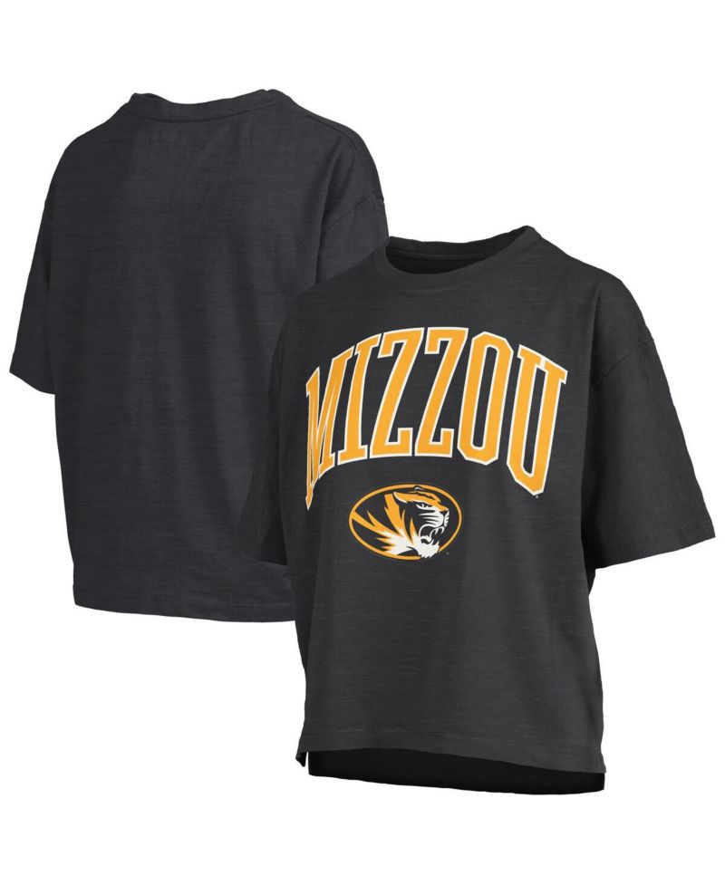 Women's Black Missouri Tigers Nelson Arch Over Logo Waist Length Oversized Slub T-Shirt