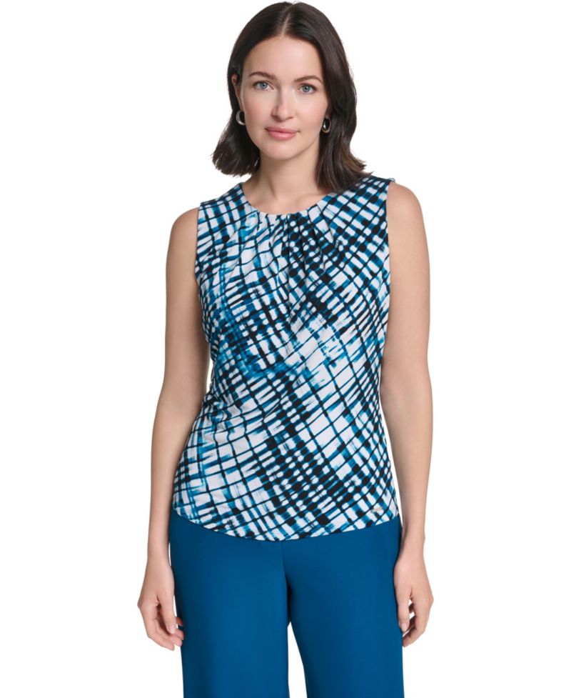 Women's Pleated Crewneck Sleeveless Top
