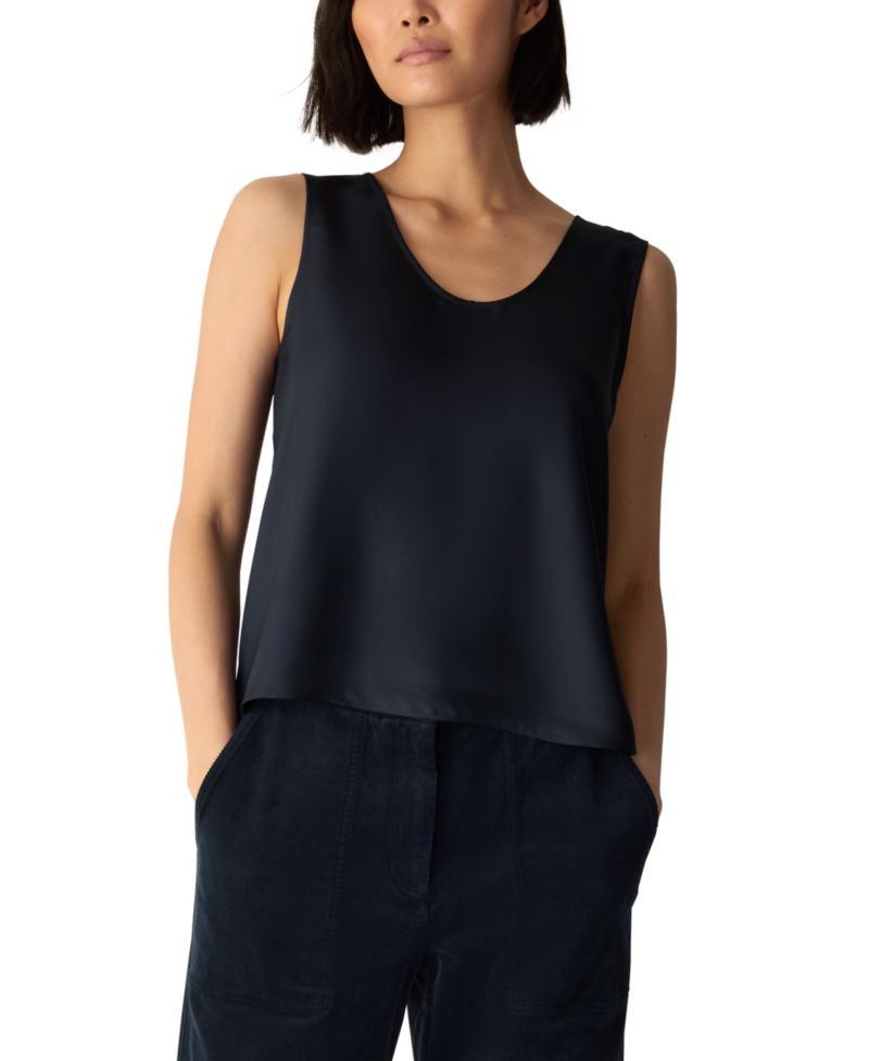 Women's Curved V-Neck Silk Shell
