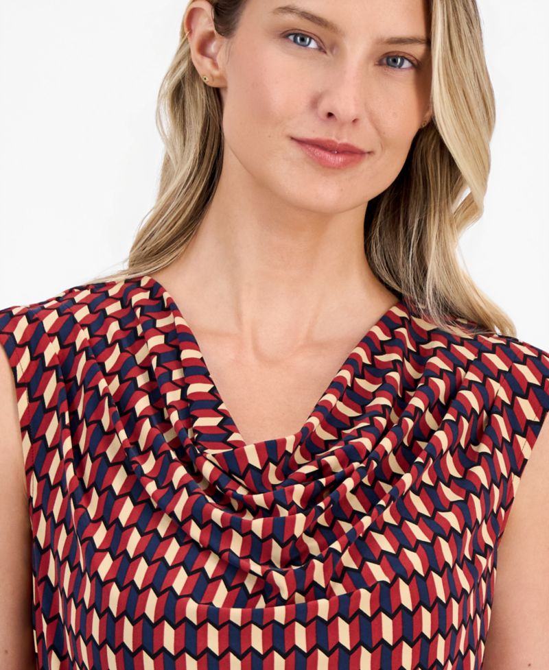 Women's Printed Cowlneck Sleeveless Top