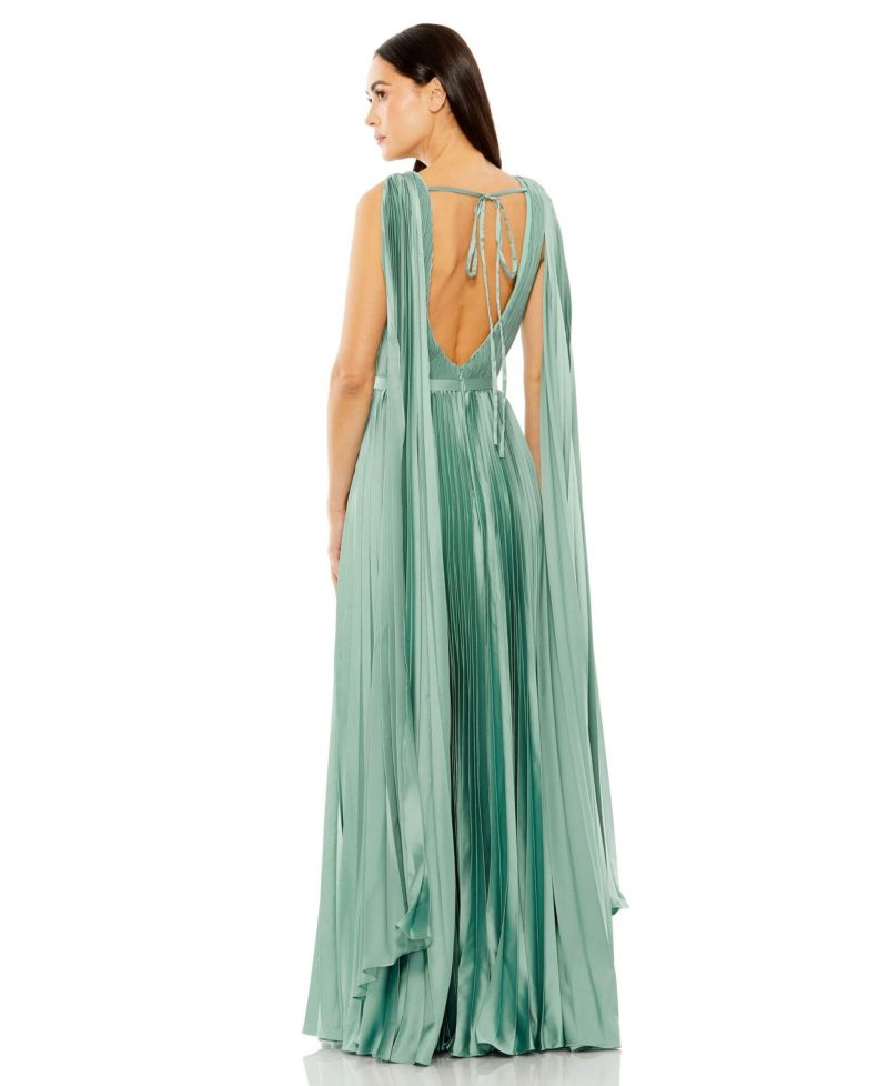 Women's Sleeveless High Neck Cape Back Heat Pleated Gown