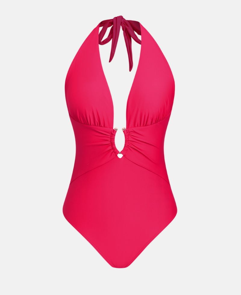 Women's Halter Plunging Deep V neck One-Piece Swimsuit