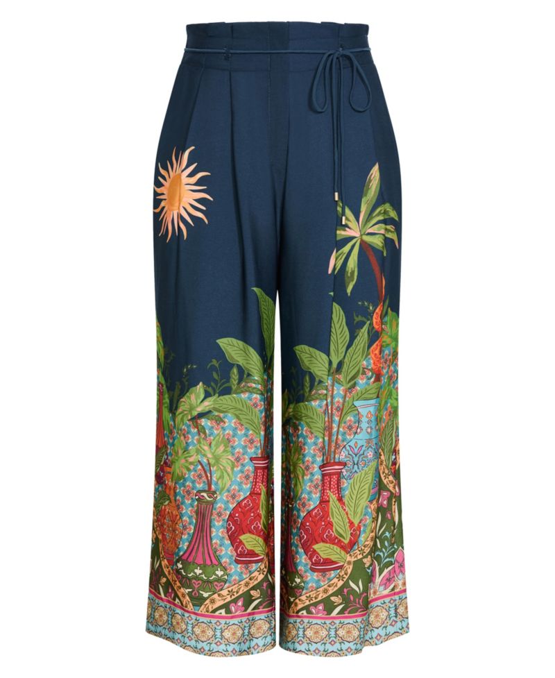Plus Size Fools Paradise High-Rise Print Wide-Leg Pants