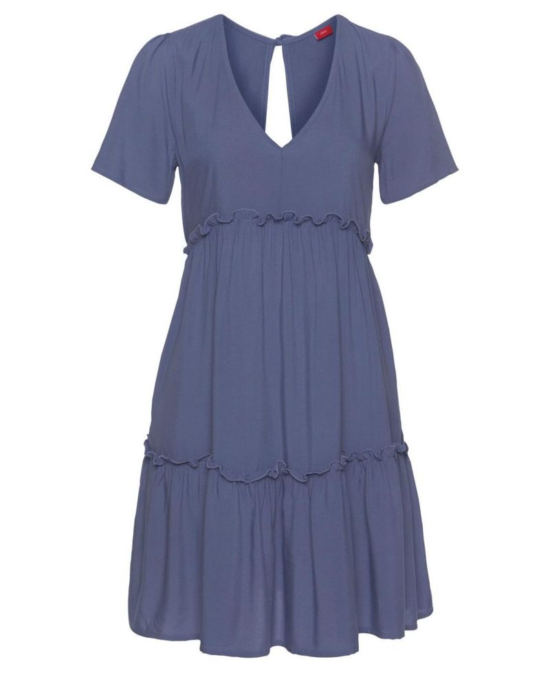 Women's Viscose Printed Ruffle Everyday Comfort V-Neck Short Dress