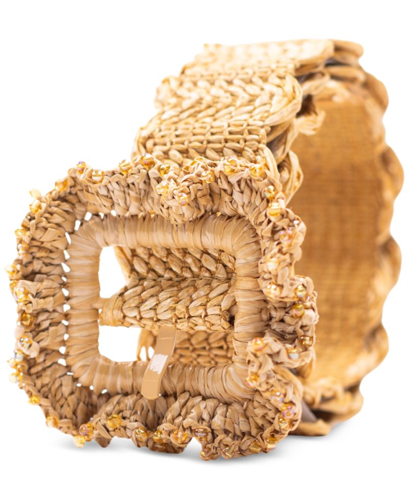 Women's Scalloped Edge Raffia Woven Belt