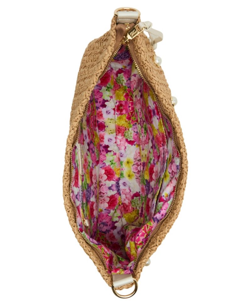 Straw Cultured Pearl Large Hobo Bag