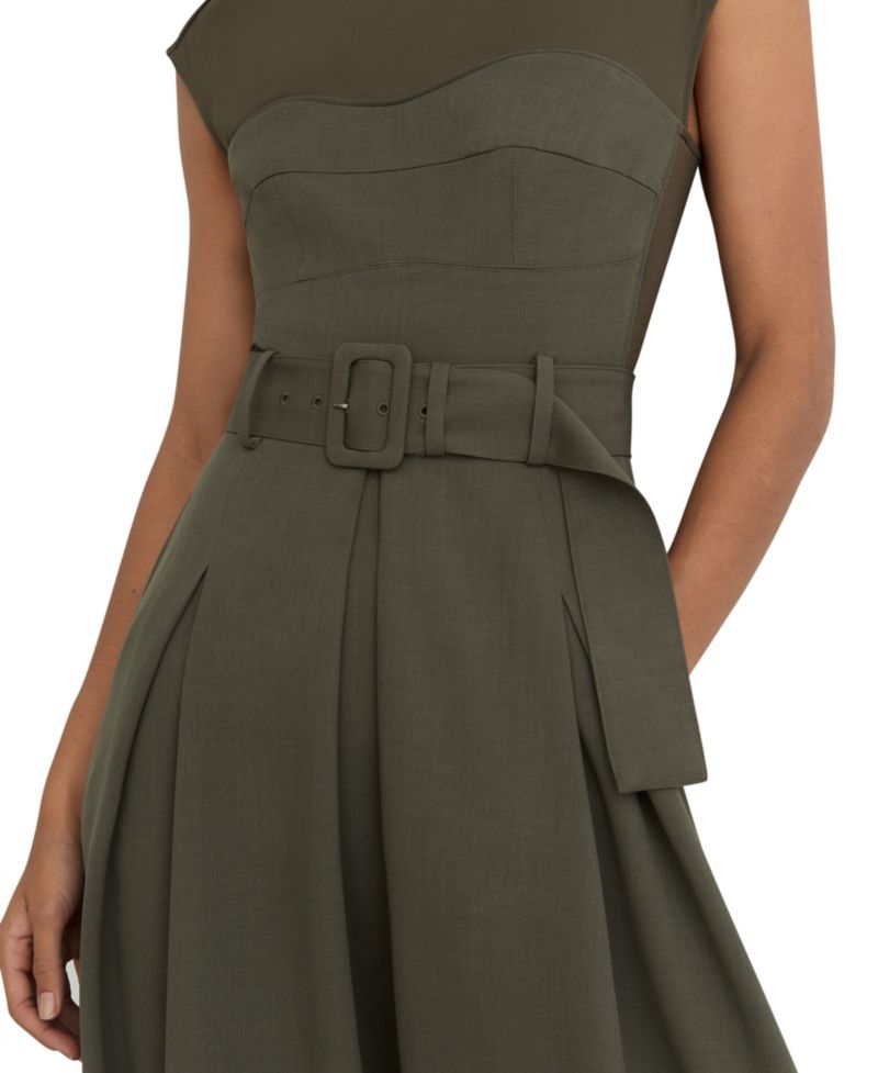 Petite Ava Fit & Flare Belted Pleated Dress