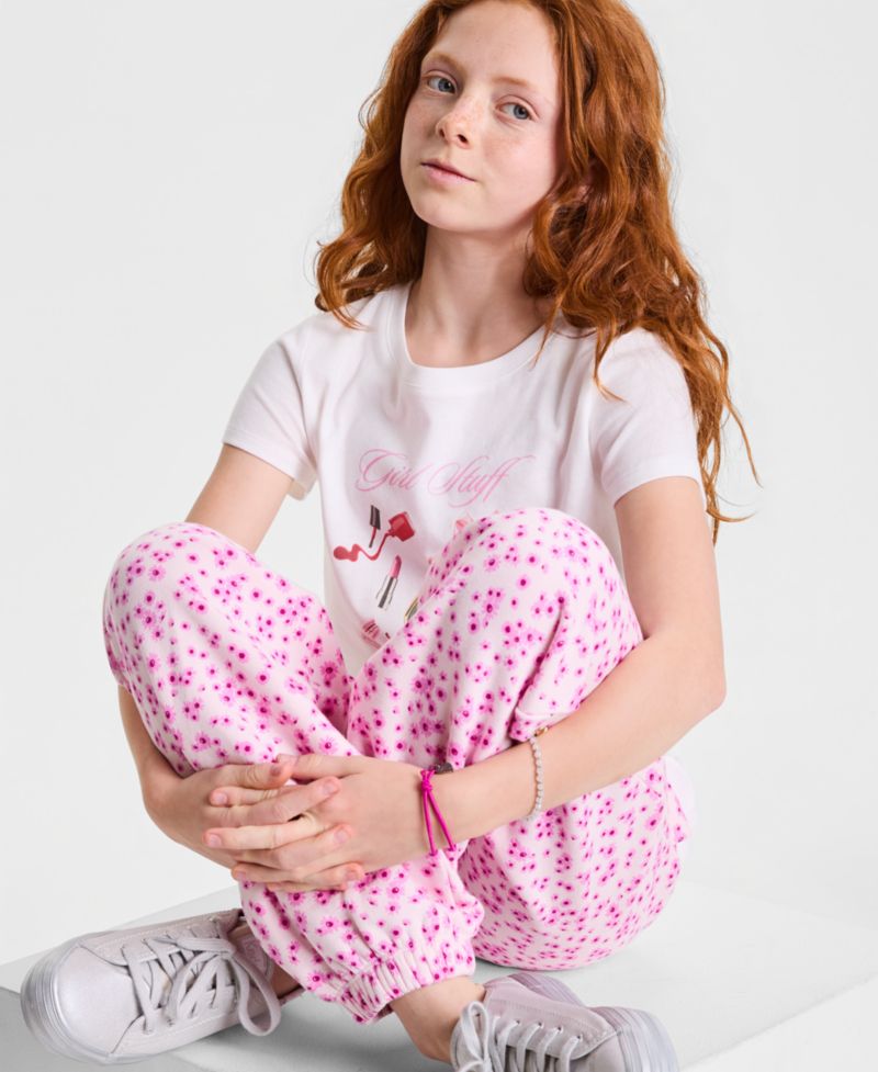 Girls' XS-XL Floral-Print Jogger Pants