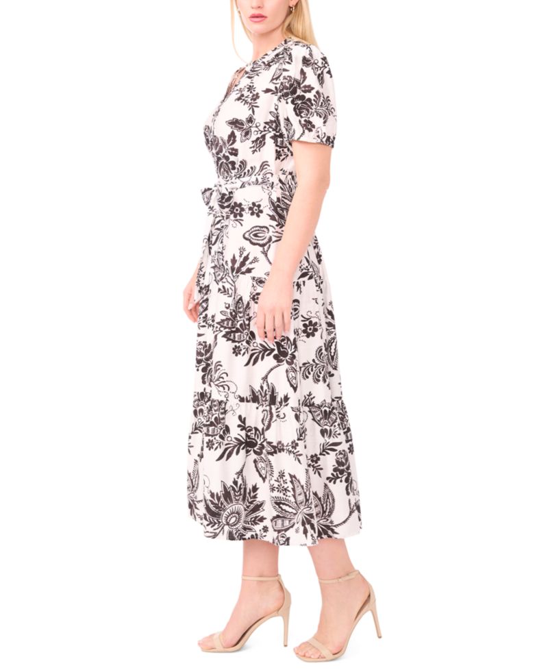 Plus Size Printed Puff-Sleeve Maxi Shirt Dress