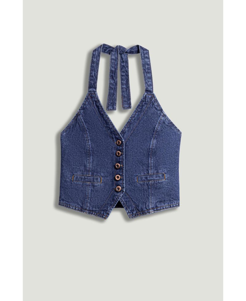 Women's Halter Neck Denim Vest