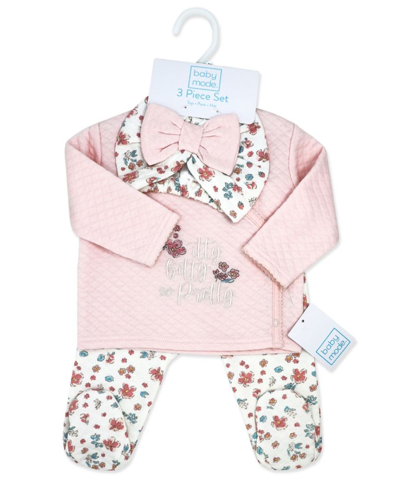Baby Girls' Long-Sleeve Top, Pant and Cap, 3-Piece Set