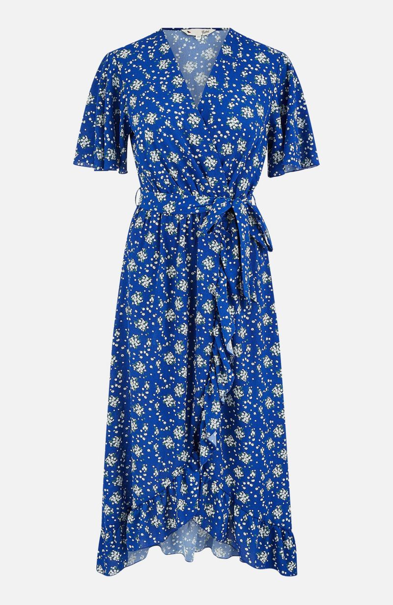 Women's Frilled-Hem Wrap Midi Dress