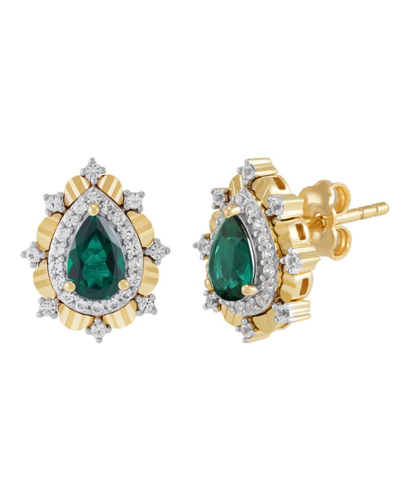 Lab-Grown Emerald (5/8 ct. t.w.) & Sapphire (1/3 ct. t.w.) Earrings in 14k Gold-Plated Sterling Silver (Also Available in Sapphire & Ruby)