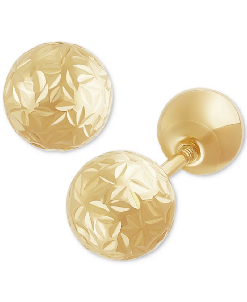 Polished & Textured Front & Back Stud Earrings in 14k Gold