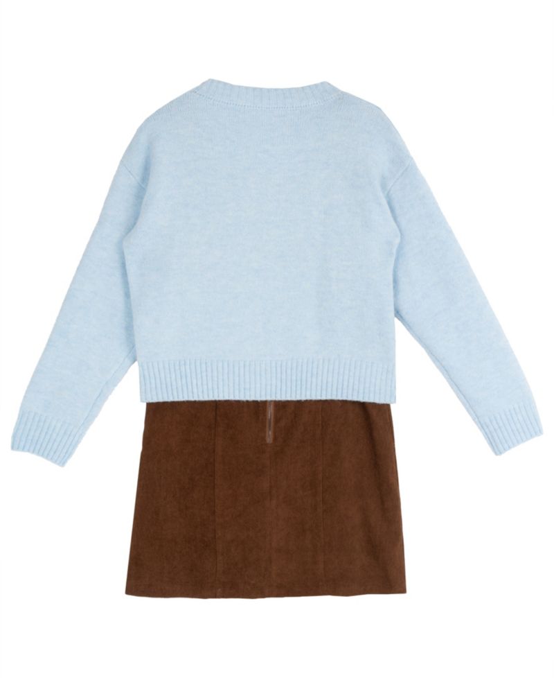 Girls' 7-16 Teddy Bear Cardigan and Corduroy Jumper Dress, 2-Piece Set