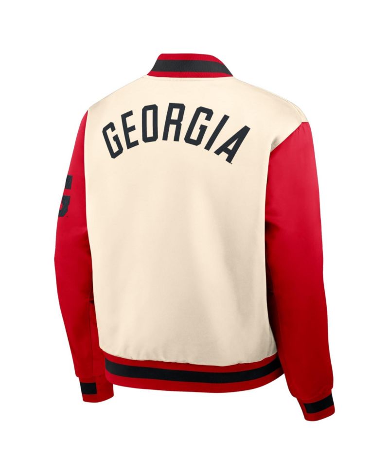 Men's Natural/Red Georgia Bulldogs Legacy Full-Snap Bomber Jacket