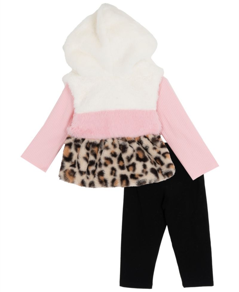 Baby Girls' Hooded Vest, Long-Sleeve Top and Leggings, 3-Piece Set