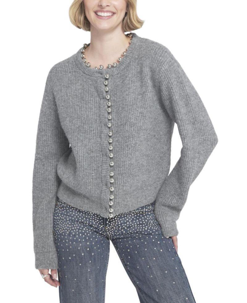 Women's Beaded Cardigan Cable Knit Sweater